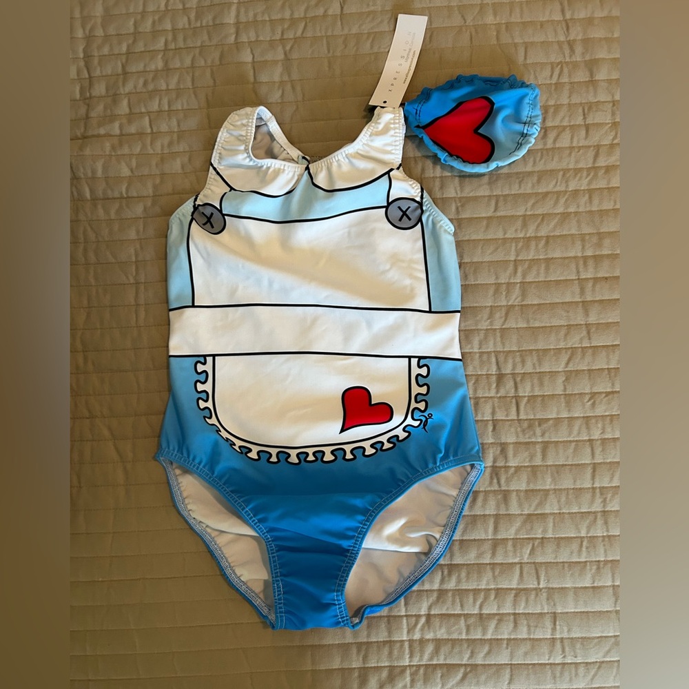 Elite Expression Blue and Red Heart Swimsuit